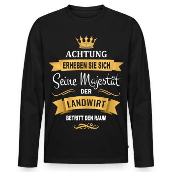 Farmer gift funny Majesty enters room - Men's Premium Organic Long Sleeve Shirt - black - Front - Nico (187cm)