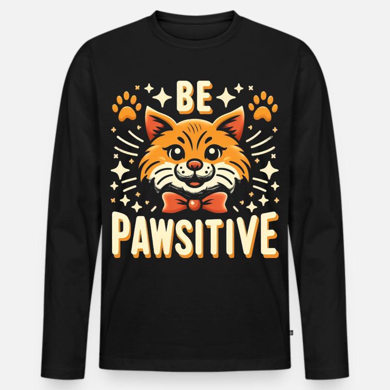 Be pawsitive süße Katze - Männer Premium Bio Langarmshirt - Schwarz