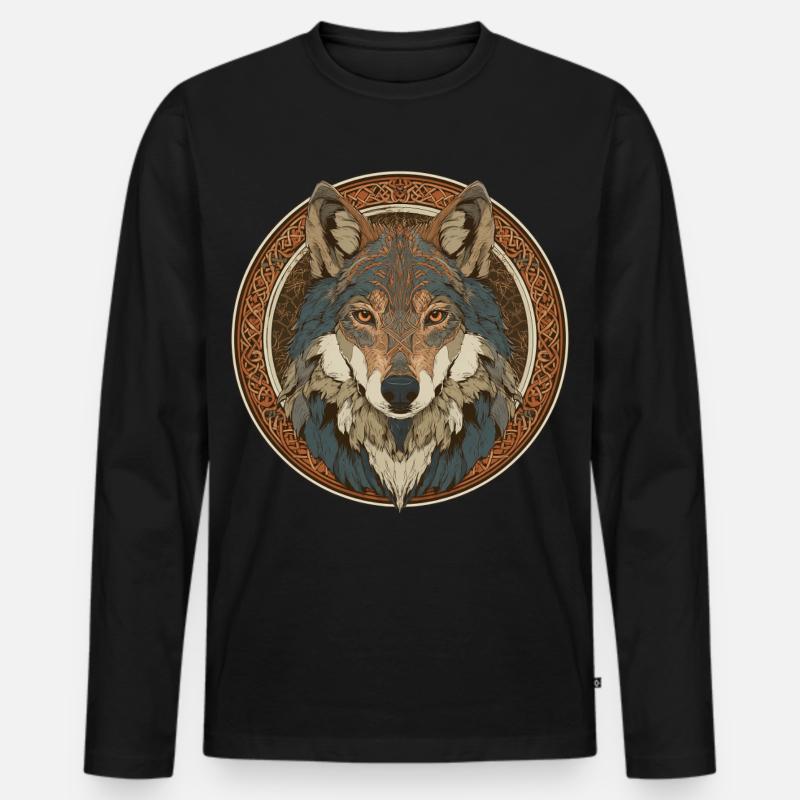 Legendenhafter Wolf mit keltischem Muster - Männer Premium Bio Langarmshirt - Schwarz
