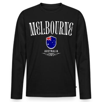 Melbourne, Australie, design élégant et minimaliste - T-shirt manches longues Premium bio Homme - noir - Devant - Nico (187cm)