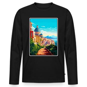 Cagliari Italien Mittelmeer Sonnenaufgang Reiseposter - Männer Premium Bio Langarmshirt - Schwarz - Vorne - Nico (187cm)