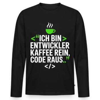 Developer Coffee Saying - Men's Premium Organic Long Sleeve Shirt - black - Front - Nico (187cm)