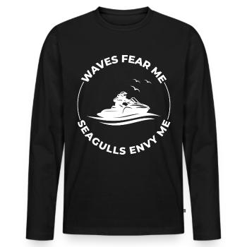Waves Fear Me Seagulls Envy Me Jetski Rider  - Men's Premium Organic Long Sleeve Shirt - black - Front - Nico (187cm)