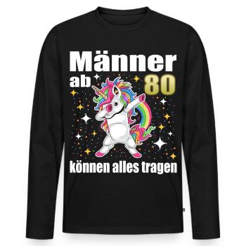 80th Birthday – Funny Unicorn Men - Men's Premium Organic Long Sleeve Shirt - black - Front - Nico (187cm)
