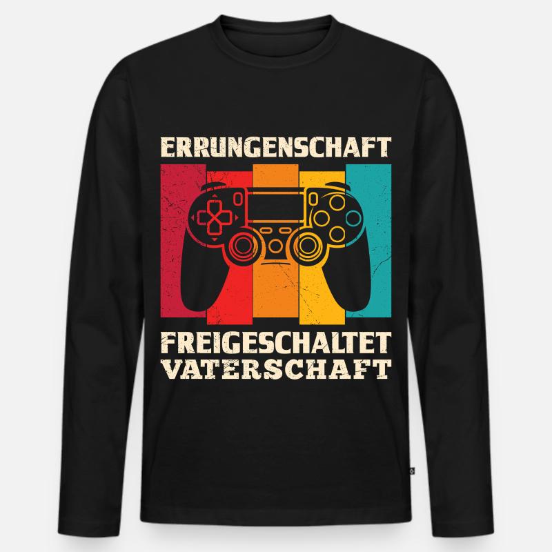Werdender Vater ERRUNGENSCHAFT FREIGESCHALTET - Männer Premium Bio Langarmshirt - Schwarz