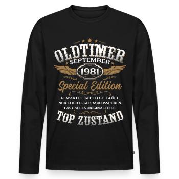 Cadeau d'anniversaire pour les 44 ans : voiture vintage, septembre 1981 - T-shirt manches longues Premium bio Homme - noir - Devant - Nico (187cm)