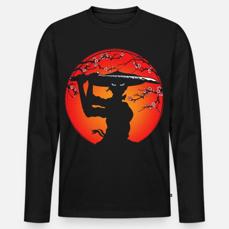 Samurai-Mädchen - Männer Premium Bio Langarmshirt - Schwarz