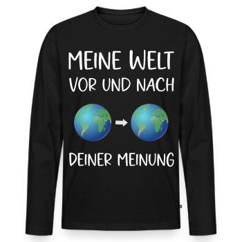 Peu importe mon monde avant et après ton avis - T-shirt manches longues Premium bio Homme - noir - Devant - Nico (187cm)