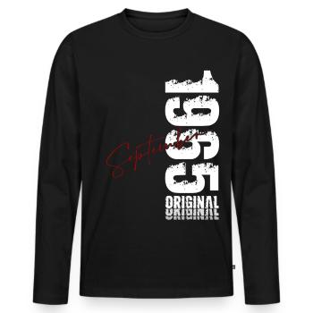 60. Geburtstag Original September Jahrgang 1965  - Männer Premium Bio Langarmshirt - Schwarz - Vorne - Nico (187cm)