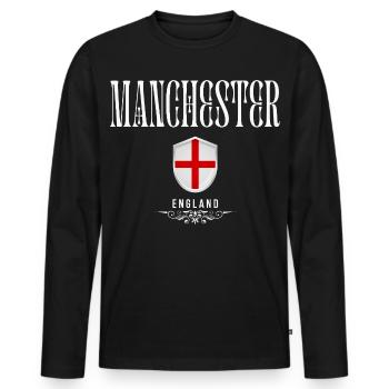 I love Manchester, Manchester UK - Men's Premium Organic Long Sleeve Shirt - black - Front - Nico (187cm)