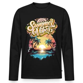 Summer Mood Palm Trees Sunset - Men's Premium Organic Long Sleeve Shirt - black - Front - Nico (187cm)