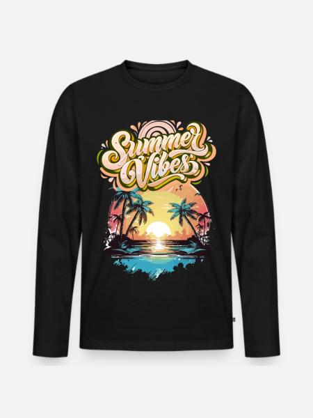 Summer Mood Palm Trees Sunset - Men's Premium Organic Long Sleeve Shirt - black