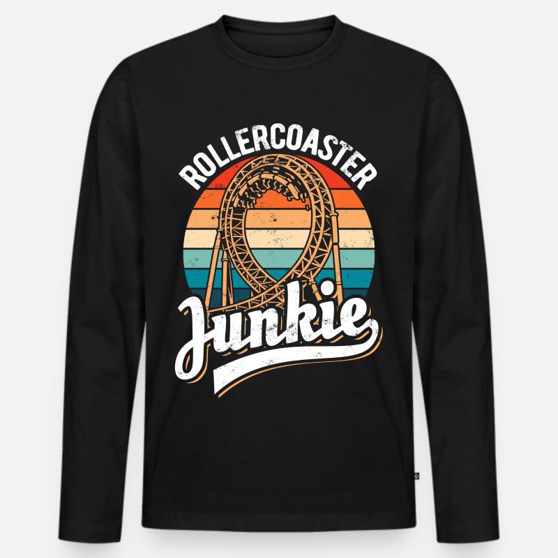 Rollercoaster Junkie - Achterbahn - Looping - Männer Premium Bio Langarmshirt - Schwarz
