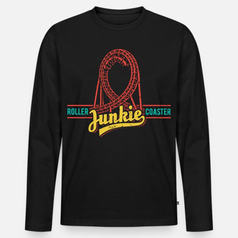 Rollercoaster Junkie - Achterbahn - Looping - Männer Premium Bio Langarmshirt - Schwarz