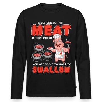 Funny Pork Pig Grilling BBQ Shirt – Adult Humor - Men's Premium Organic Long Sleeve Shirt - black - Front - Nico (187cm)