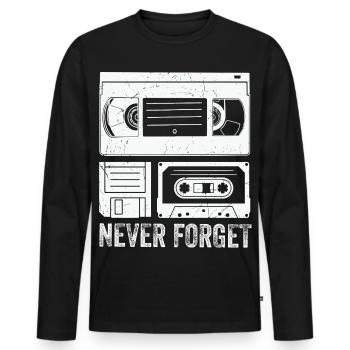 Cassette vintage n’oubliez jamais - T-shirt manches longues Premium bio Homme - noir - Devant - Nico (187cm)