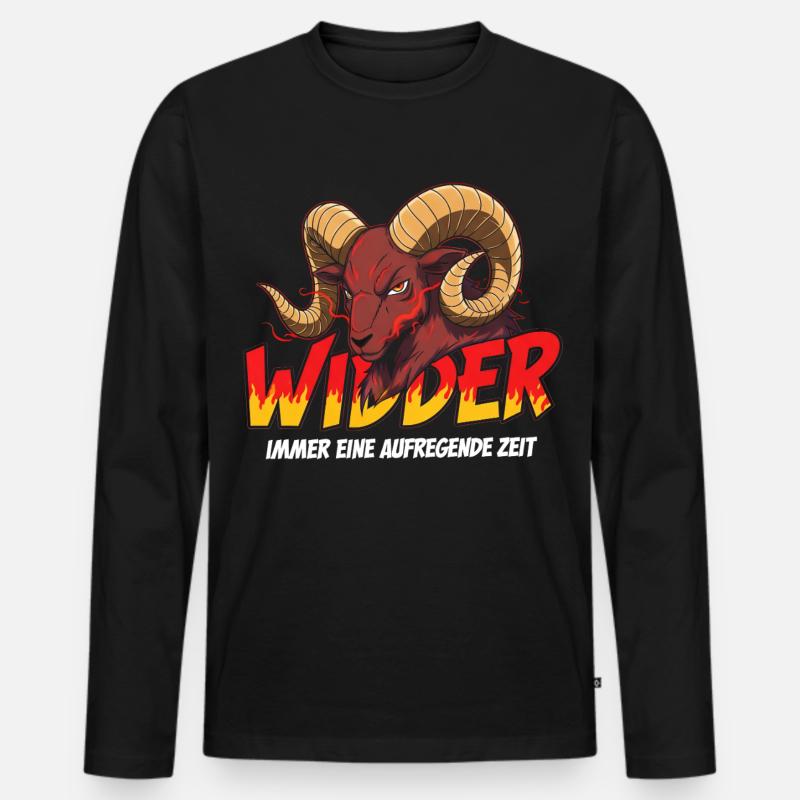 Widder mit Flammen-Text - Männer Premium Bio Langarmshirt - Schwarz