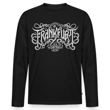 Frankfurt Heavy Metal Headbanger Typografie  - Männer Premium Bio Langarmshirt - Schwarz - Vorne - Nico (187cm)