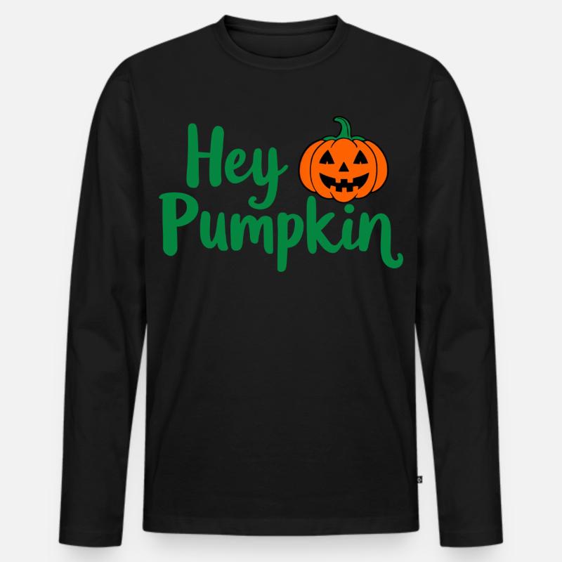 Hey Pumpkin Halloween-Spruch - Männer Premium Bio Langarmshirt - Schwarz