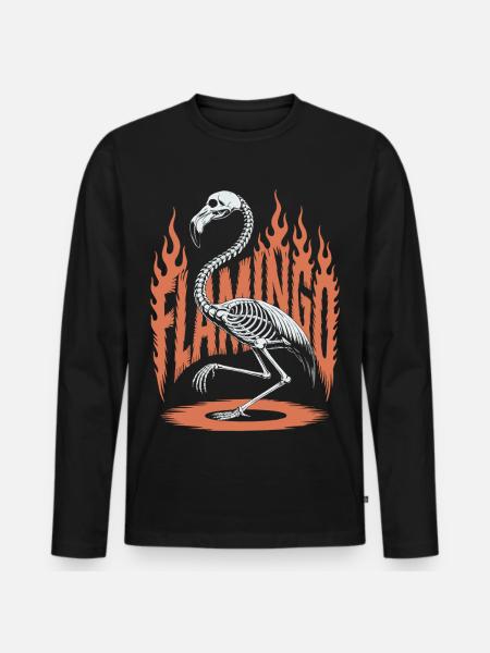 Flamingo Flames Skeleton Halloween - Men's Premium Organic Long Sleeve Shirt - black
