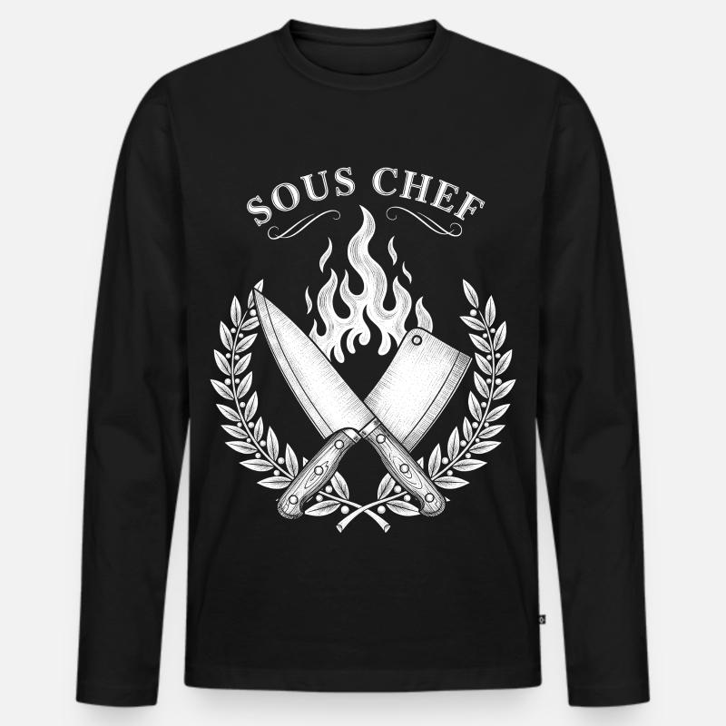Sous Chef Flammen Kochdesign - Männer Premium Bio Langarmshirt - Schwarz
