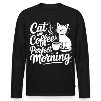 Cat motif with coffee and morning coffee - Men's Premium Organic Long Sleeve Shirt - black - Front - Nico (187cm)