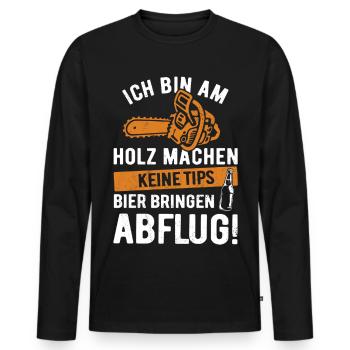 Je fais du bois, pas de pourboires, j'apporte de la bière - T-shirt manches longues Premium bio Homme - noir - Devant - Nico (187cm)