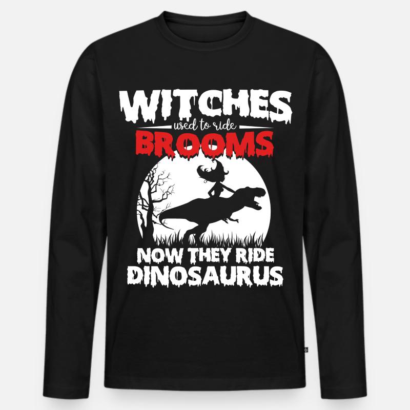 Hexen und Dinosaurier Halloween - Männer Premium Bio Langarmshirt - Schwarz