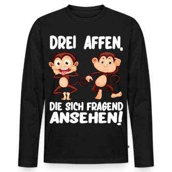 Trois singes se regardant d’un air interrogateur Drôle - T-shirt manches longues Premium bio Homme - noir - Devant - Nico (187cm)