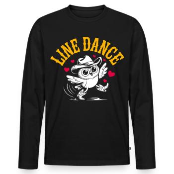 LInedance Tanz Eule mit Cowboyhut - Männer Premium Bio Langarmshirt - Schwarz - Vorne - Nico (187cm)
