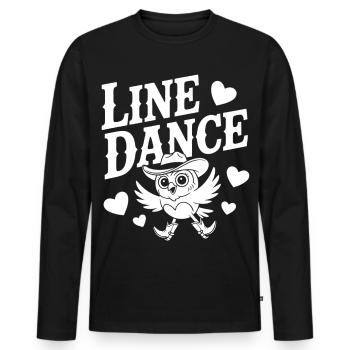 Playful line dance design with owl - Men's Premium Organic Long Sleeve Shirt - black - Front - Nico (187cm)
