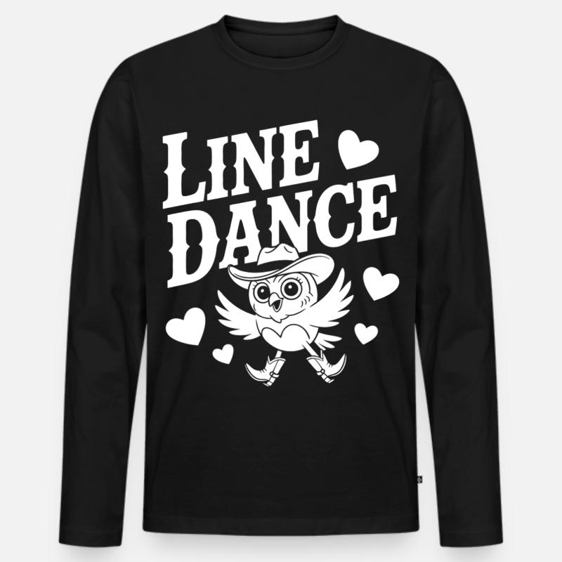 Verspieltes Linedance Design mit Eule - Männer Premium Bio Langarmshirt - Schwarz