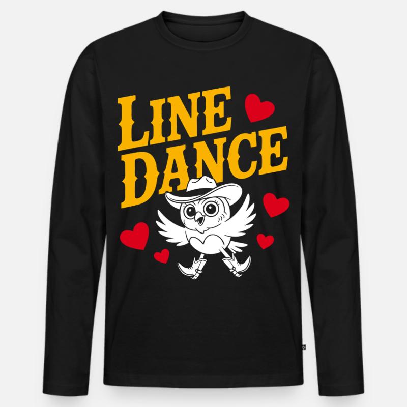 Linedance Eule mit Herzmotiven - Männer Premium Bio Langarmshirt - Schwarz