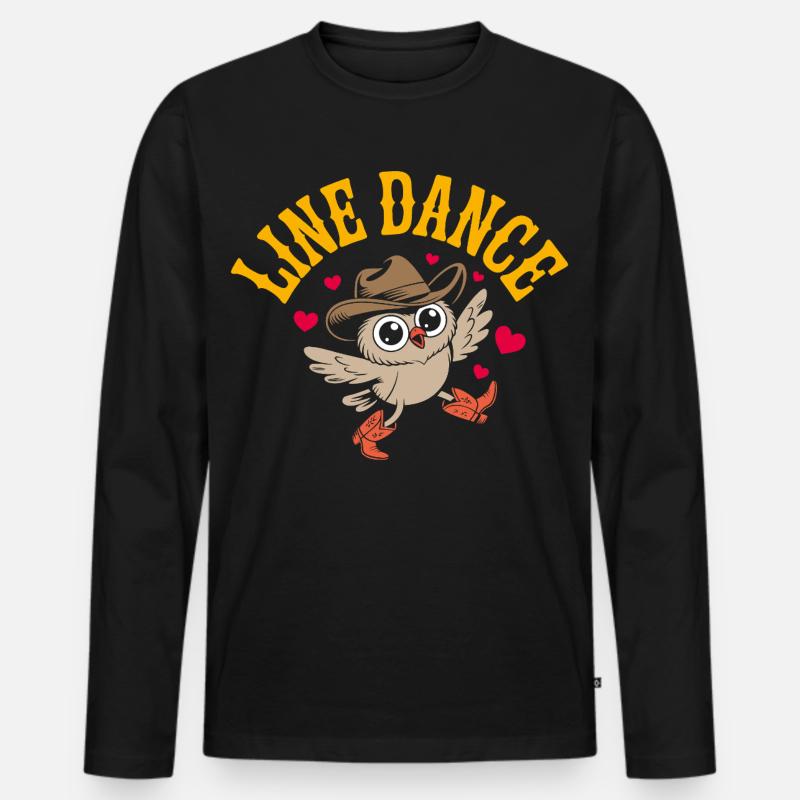Lustige Eule beim Line Dance - Männer Premium Bio Langarmshirt - Schwarz