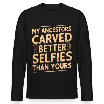 Pétroglyphes Les pétroglyphes ont eu envie de selfies - T-shirt manches longues Premium bio Homme - noir - Devant - Nico (187cm)