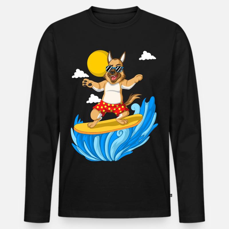 Surfender Deutscher Schäferhund - Männer Premium Bio Langarmshirt - Schwarz
