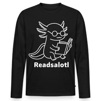 Lineart Readsalotl Axolotl Lecture - Men's Premium Organic Long Sleeve Shirt - black - Front - Nico (187cm)