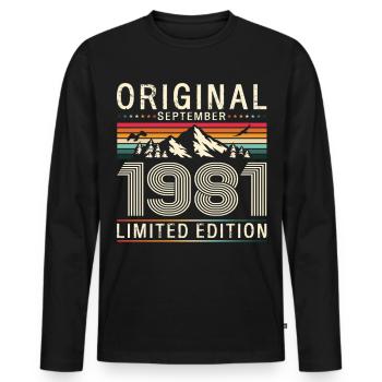 44e anniversaire Original septembre 1981 - T-shirt manches longues Premium bio Homme - noir - Devant - Nico (187cm)