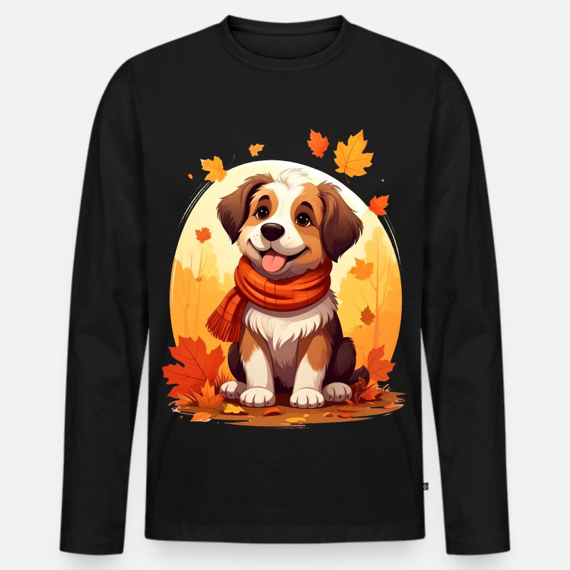 Hund im Herbst - Männer Premium Bio Langarmshirt - Schwarz