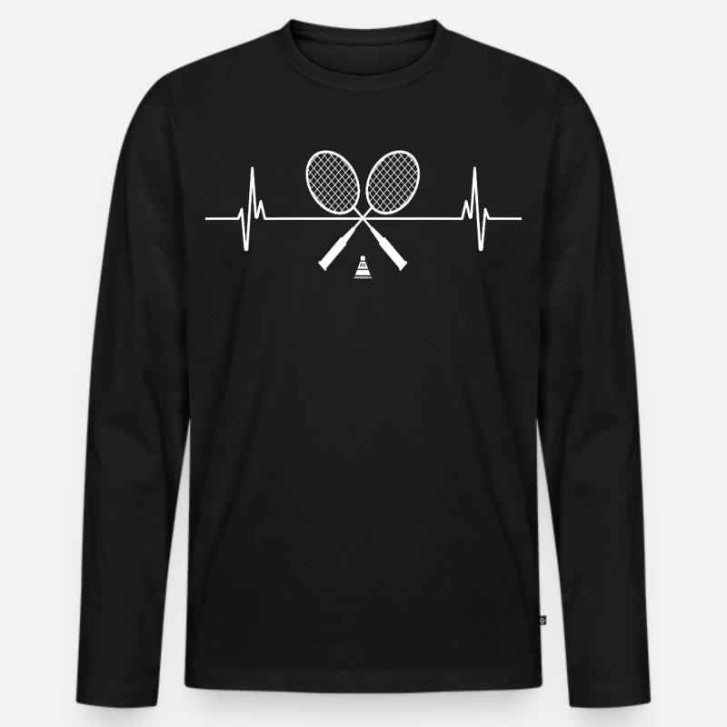 Tennisschläger Herz Rhythmus Muster - Männer Premium Bio Langarmshirt - Schwarz