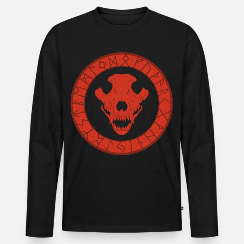 Roter Wikinger Wolf Schädel - Männer Premium Bio Langarmshirt - Schwarz