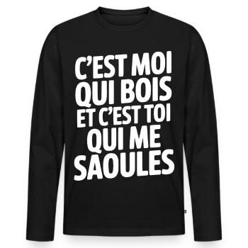 C'est moi qui bois et c'est toi qui me saoules - T-shirt manches longues Premium bio Homme - noir - Devant - Nico (187cm)