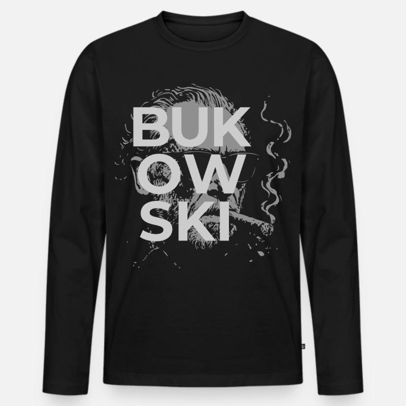 Charles Bukowski raucht ein Zigarrenporträt - Männer Premium Bio Langarmshirt - Schwarz