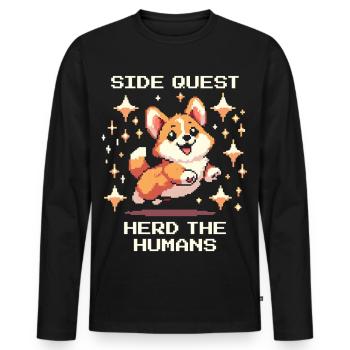 Side Quest: Herding Humans | Corgi Herding Dog Humor - Men's Premium Organic Long Sleeve Shirt - black - Front - Nico (187cm)