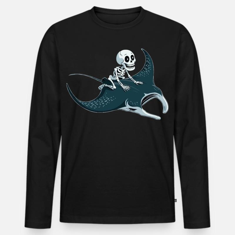 Skelett auf Mantarochen - Männer Premium Bio Langarmshirt - Schwarz