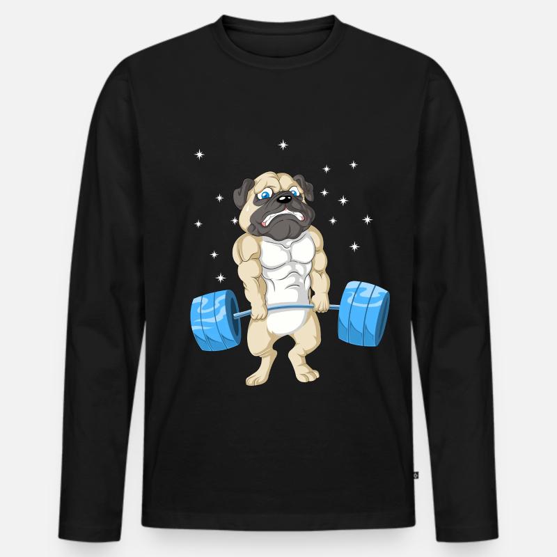 Mops Gewichtheben Fitnessstudio - Männer Premium Bio Langarmshirt - Schwarz