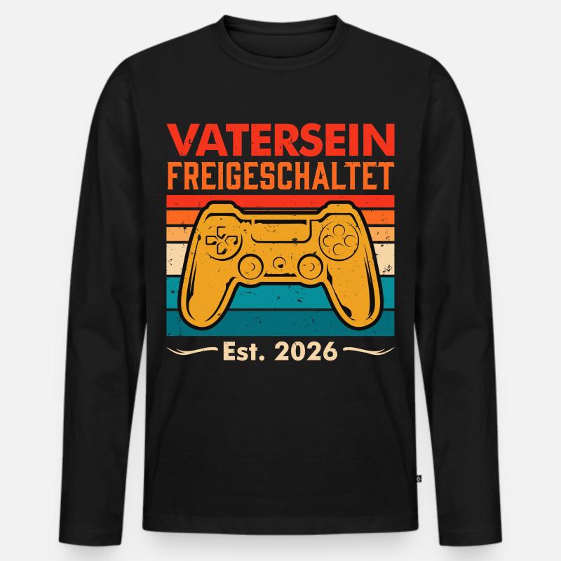 Werdender Papa VATERSEIN FREIGESCHALTET 2026 - Männer Premium Bio Langarmshirt - Schwarz