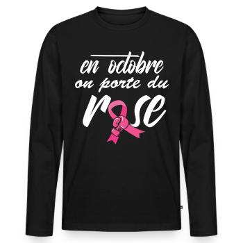 Octobre Rose 2025 Cancer du Sein Sensibilisation - T-shirt manches longues Premium bio Homme - noir - Devant - Nico (187cm)