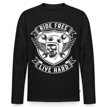 Biker Design - Ride Free Live Hard - Männer Premium Bio Langarmshirt - Schwarz - Vorne - Nico (187cm)