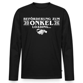 Annonce de la grossesse - Oncle enceinte 2026 - T-shirt manches longues Premium bio Homme - noir - Devant - Nico (187cm)